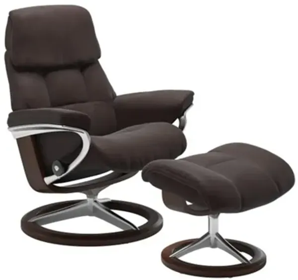 Stressless Ruby Medium Signature Leather Reclining Chair and Ottoman