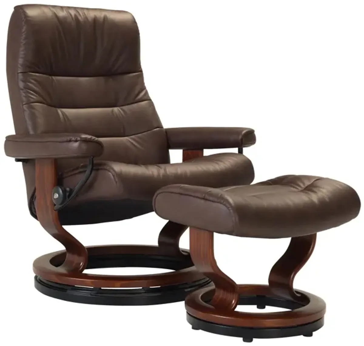 Stressless Opal Large Leather Reclining Chair and Ottoman w/ Rings in Paloma Chocolate by Stressless