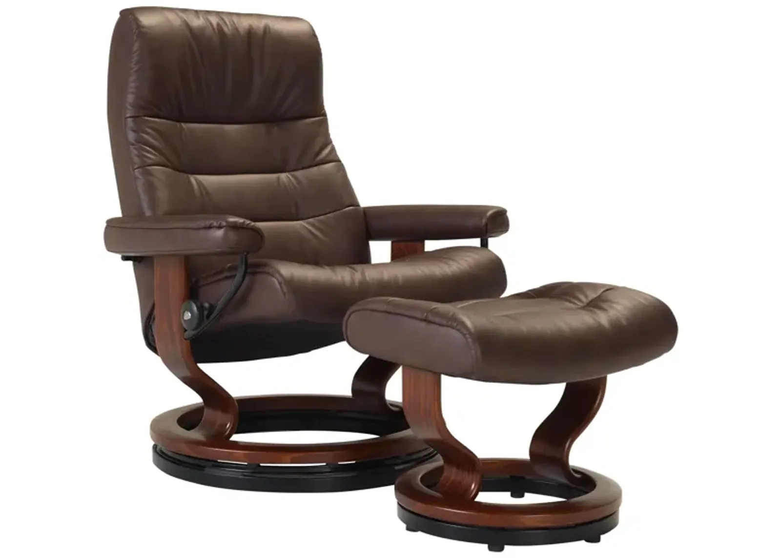 Stressless Opal Large Leather Reclining Chair and Ottoman w/ Rings in Paloma Chocolate by Stressless