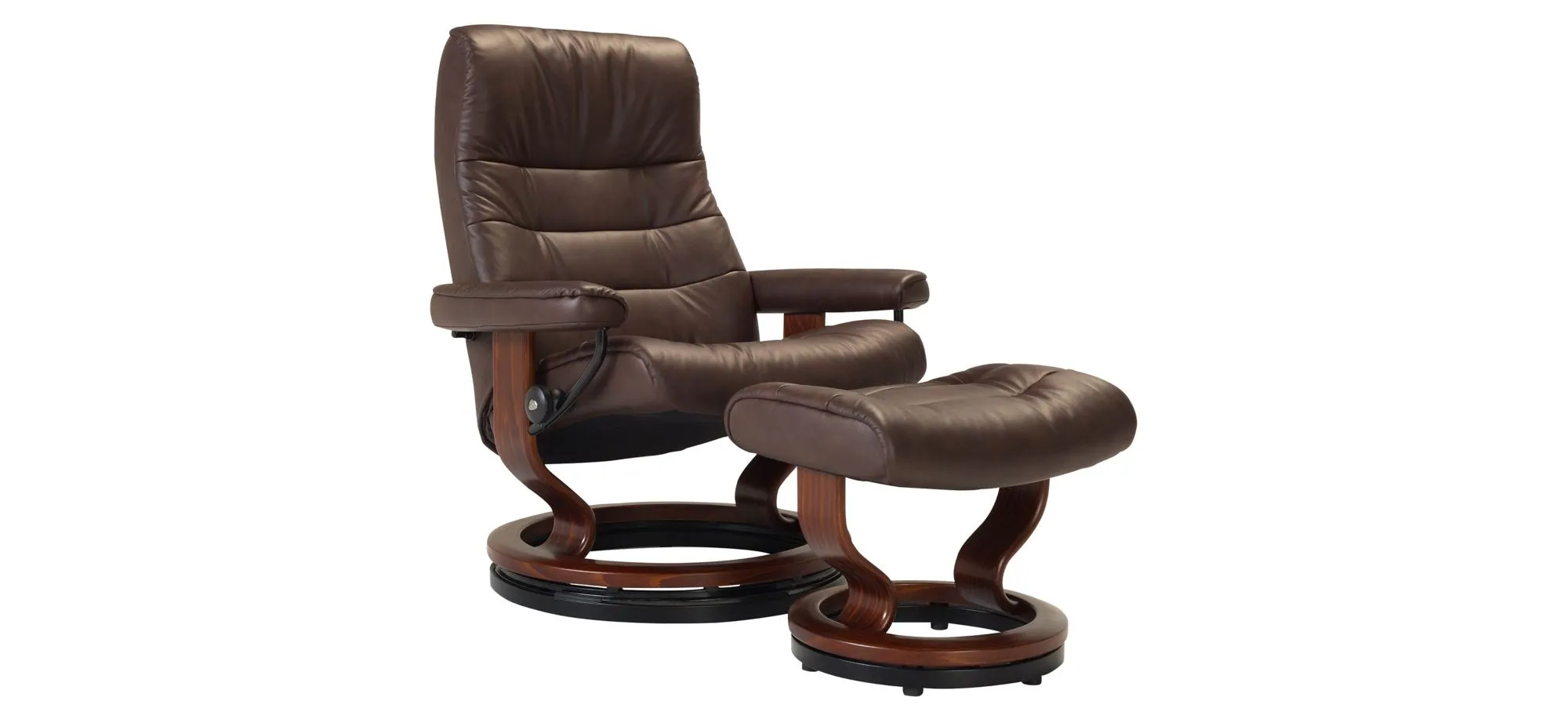 Stressless Opal Large Leather Reclining Chair and Ottoman w/ Rings in Paloma Chocolate by Stressless