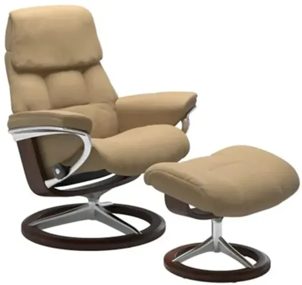 Stressless Ruby Medium Signature Leather Reclining Chair and Ottoman