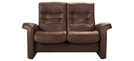 Stressless Sapphire Leather Reclining Loveseat in Chocolate by Stressless