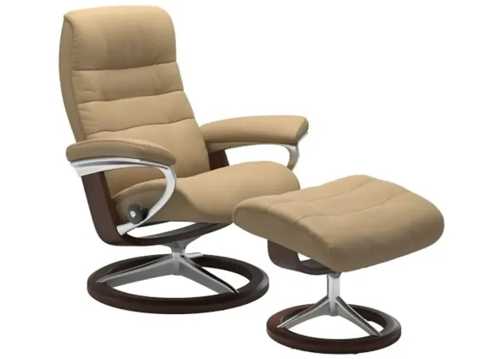 Stressless Opal Medium Signature Reclining Chair and Ottoman in Paloma Sand/Brown by Stressless