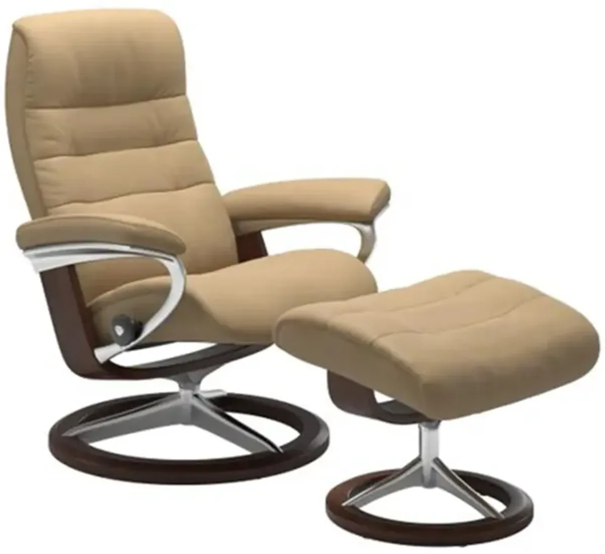 Stressless Opal Medium Signature Reclining Chair and Ottoman in Paloma Sand/Brown by Stressless