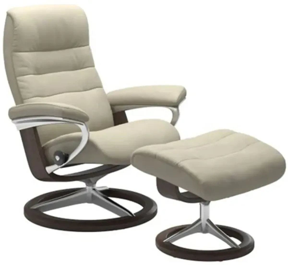 Stressless Opal Medium Signature Reclining Chair and Ottoman in Paloma Light Gray/Wenge by Stressless