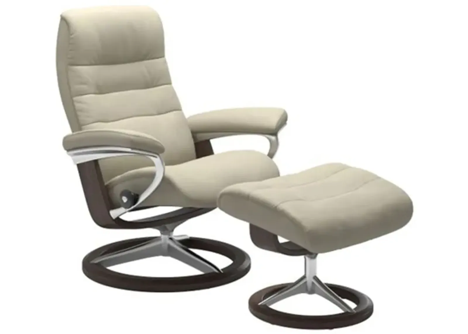 Stressless Opal Medium Signature Reclining Chair and Ottoman in Paloma Light Gray/Wenge by Stressless