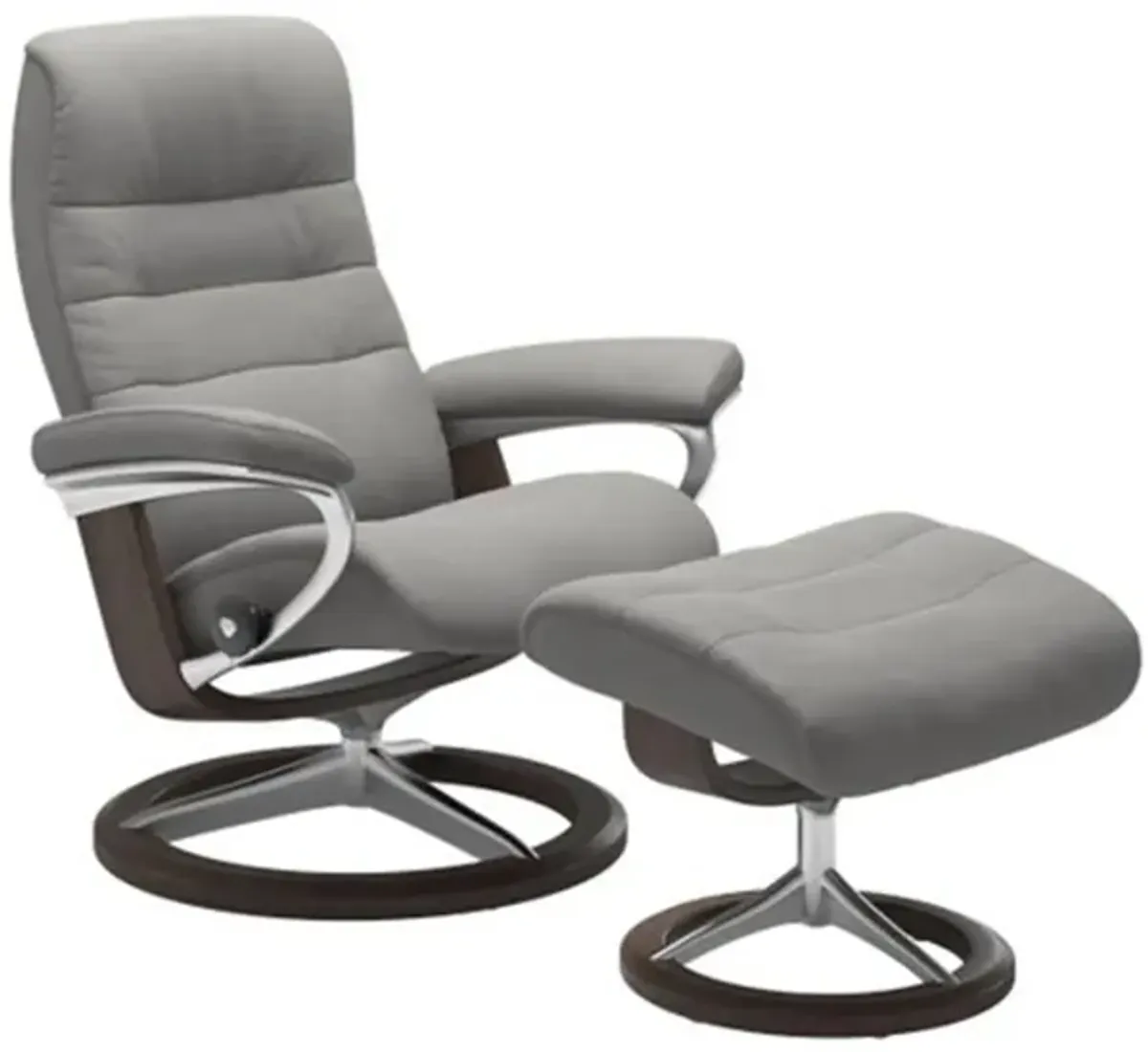 Stressless Opal Medium Signature Reclining Chair and Ottoman in Paloma Silver Gray/Wenge by Stressless