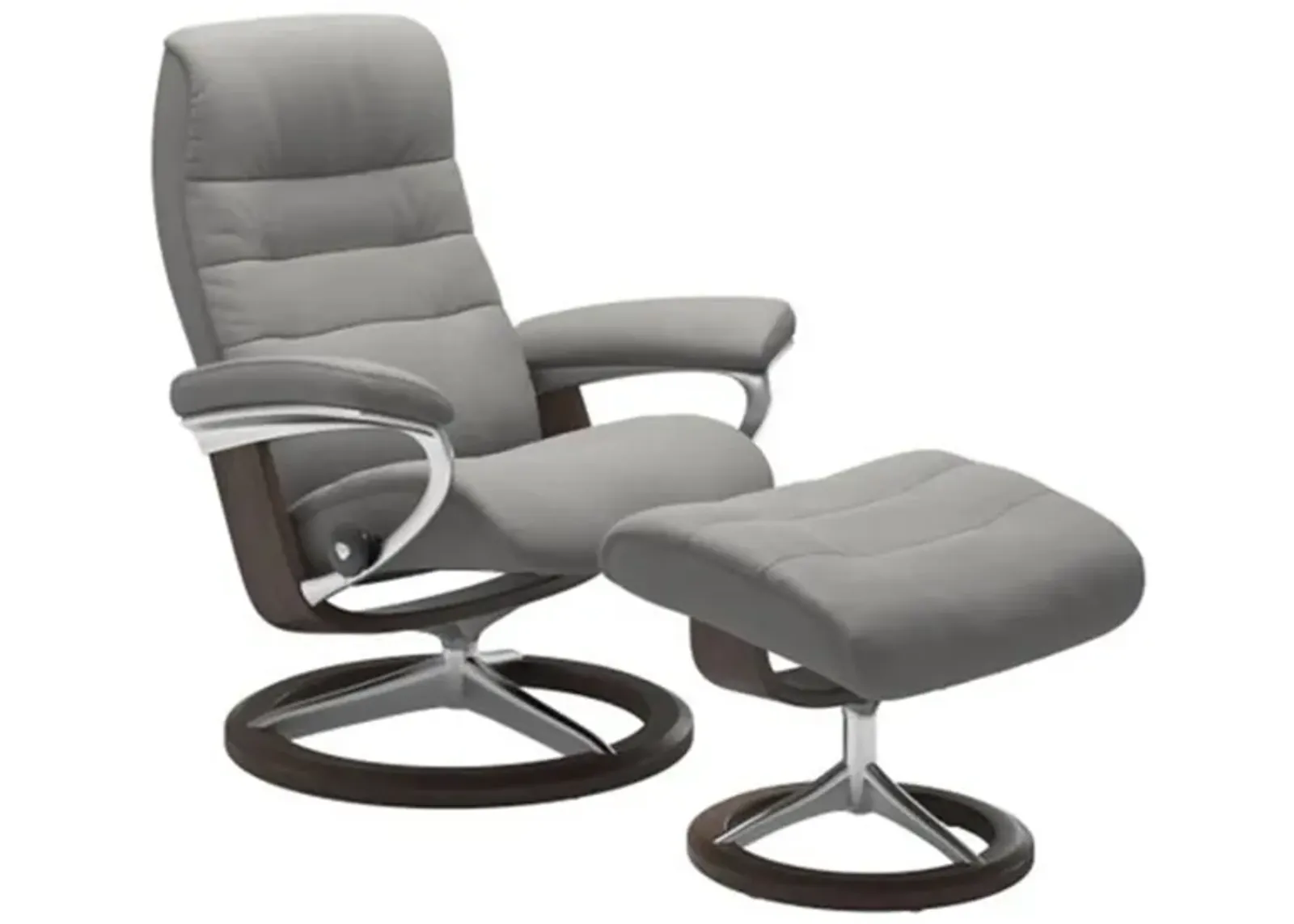 Stressless Opal Medium Signature Reclining Chair and Ottoman in Paloma Silver Gray/Wenge by Stressless