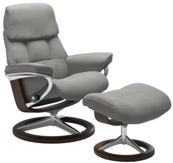 Stressless Ruby Medium Signature Leather Reclining Chair and Ottoman