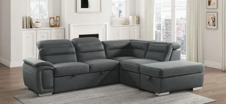 Elena 3-pc. Sectional w/ Pull-Out Bed & Storage Ottoman in Dark Gray by Homelegance