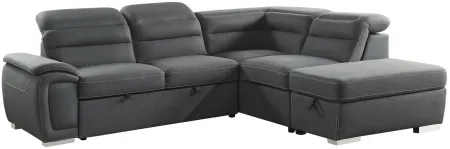 Elena 3-pc. Sectional w/ Pull-Out Bed & Storage Ottoman in Dark Gray by Homelegance