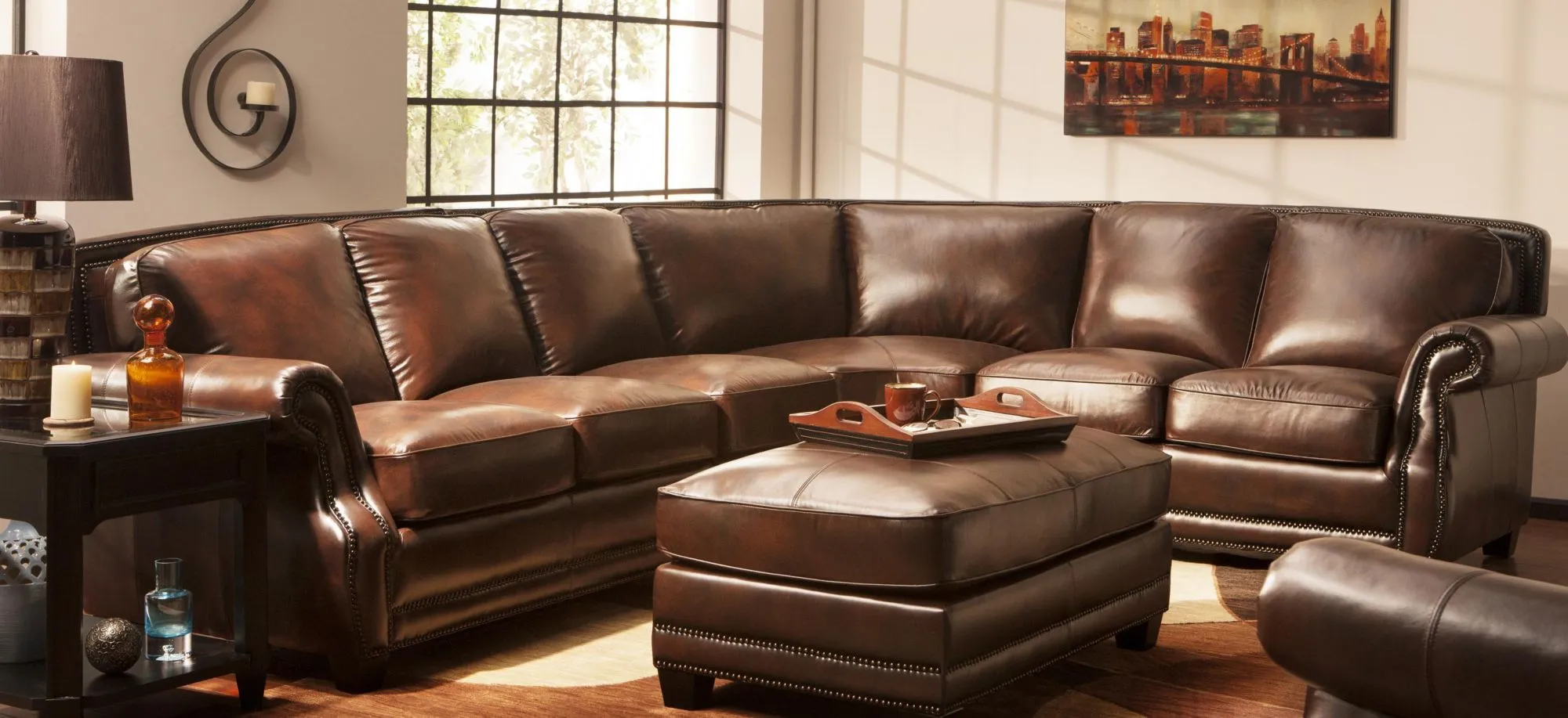 Romano 4-pc. Leather Sectional Sofa in Antique Tobacco by Bellanest