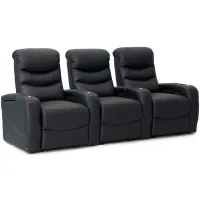 Majestic 3-pc. Leather Power-Reclining Sectional Sofa w/ Lighting in Black by Bellanest