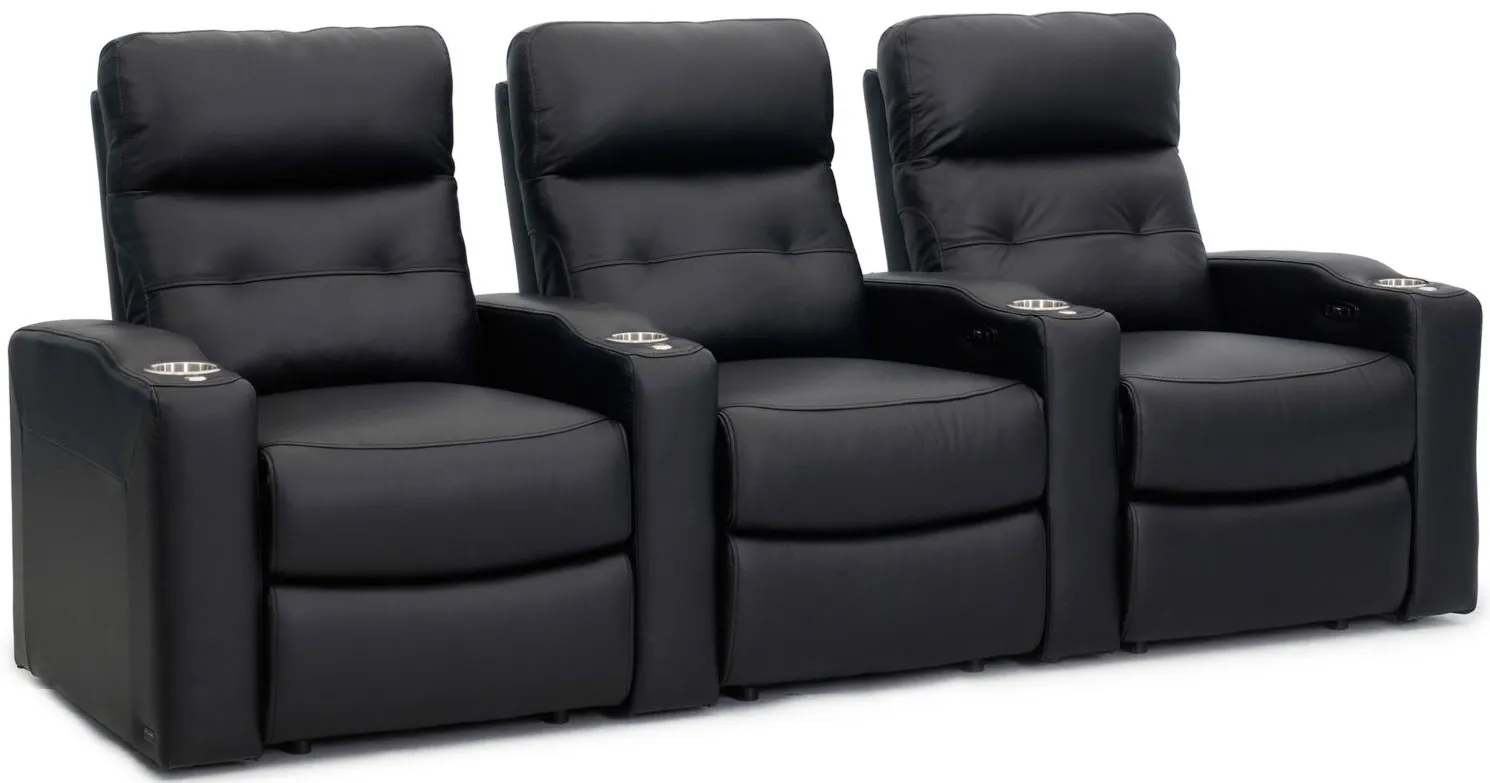 Century Leather 3-pc. Power-Reclining Sectional Sofa in Black by Bellanest