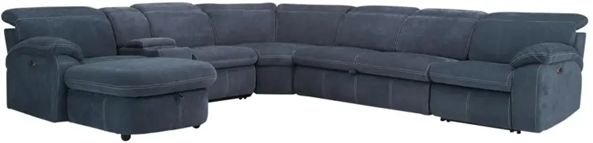 Enbright Microfiber 6-pc. Power-Reclining Sectional w/ Pop-Up Sleeper in Blue by Bellanest