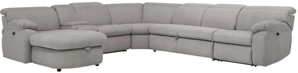 Enbright Microfiber 6-pc. Power-Reclining Sectional w/ Pop-Up Sleeper in Gray by Bellanest