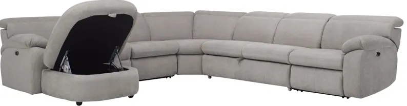 Enbright Microfiber 6-pc. Power-Reclining Sectional w/ Pop-Up Sleeper in Gray by Bellanest