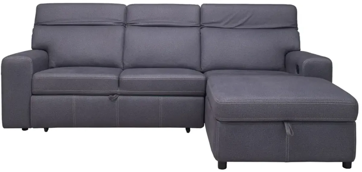 Aspen 2-pc. Right Arm Facing Sofa Chaise w/ Pop-Up Sleeper and Ratchet Headrest in Charcoal by Bellanest