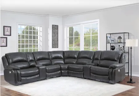 Denver Power 7-pc. Leather Reclining Sectional in Charcoal by Steve Silver Co.