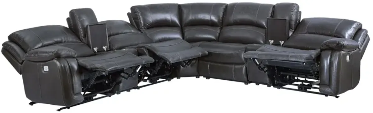 Denver Power 7-pc. Leather Reclining Sectional in Charcoal by Steve Silver Co.