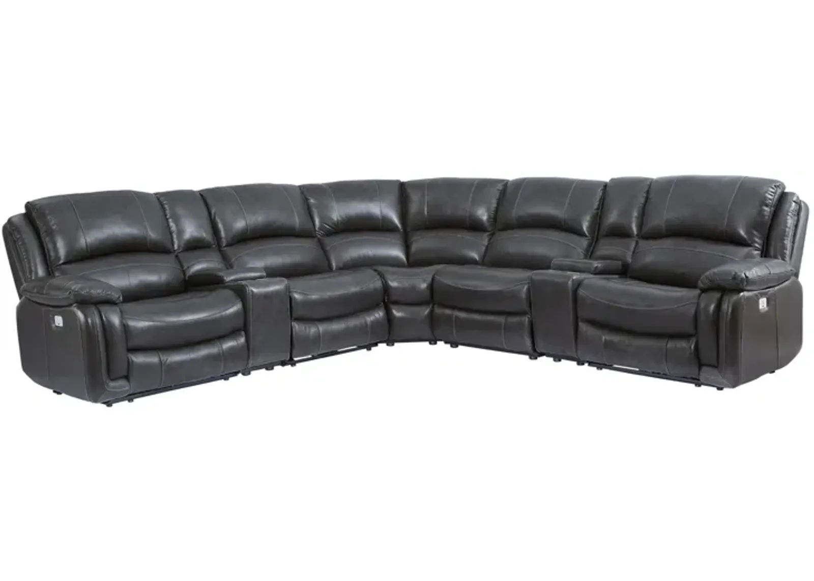 Denver Power 7-pc. Leather Reclining Sectional in Charcoal by Steve Silver Co.