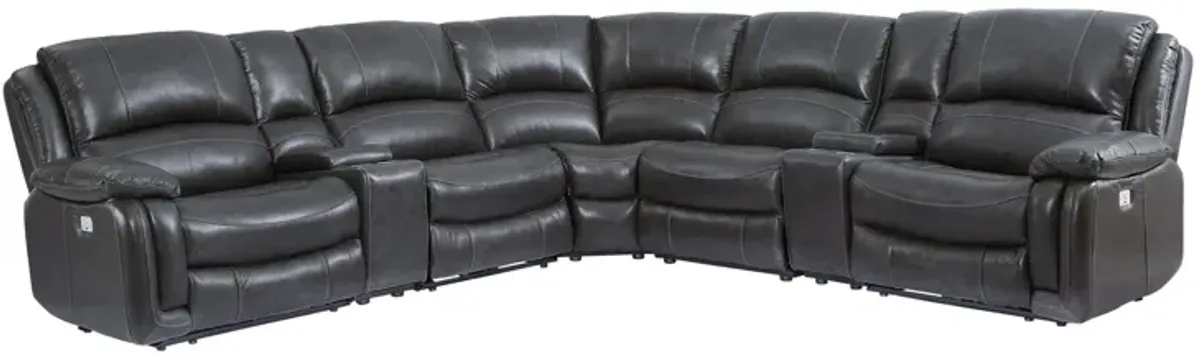 Denver Power 7-pc. Leather Reclining Sectional in Charcoal by Steve Silver Co.