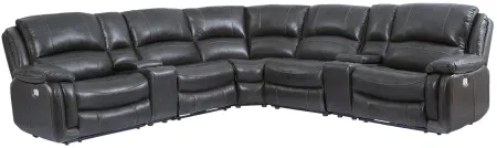 Denver Power 7-pc. Leather Reclining Sectional in Charcoal by Steve Silver Co.