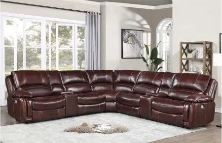 Denver Power 7-pc. Leather Reclining Sectional in Brown by Steve Silver Co.