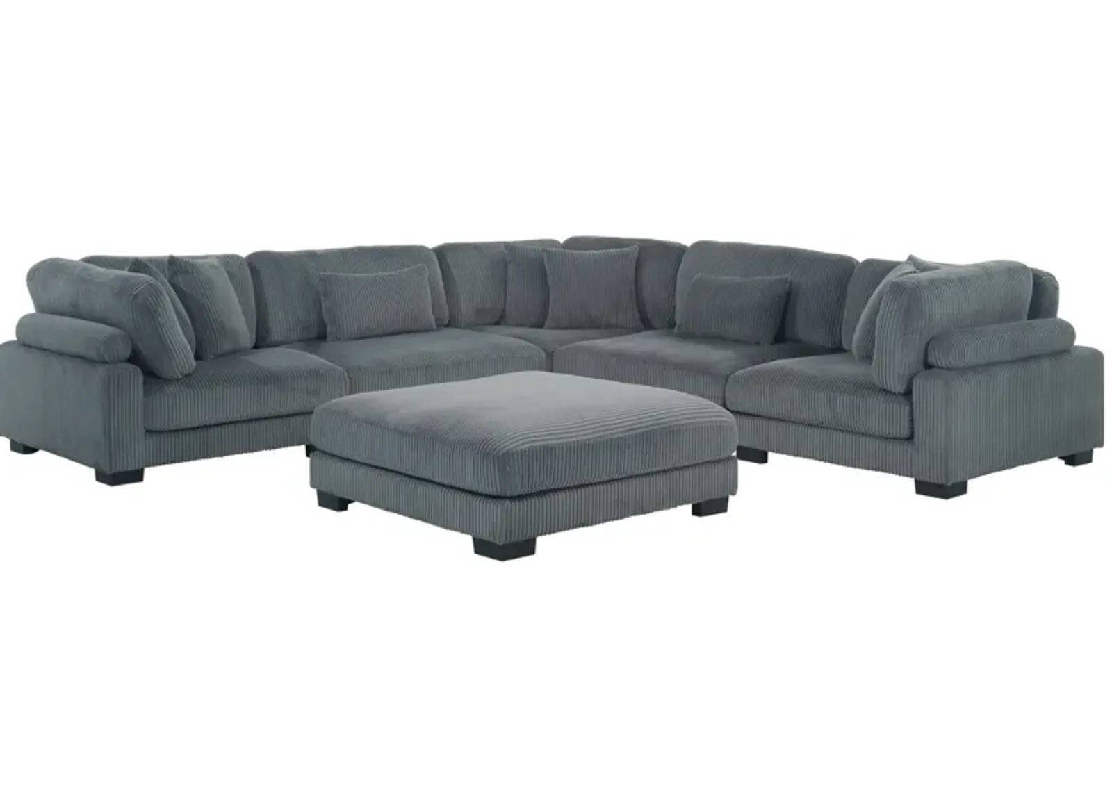 Maverick 5-pc. Sectional w/ Cocktail Ottoman in Corduroy Gray by Bellanest