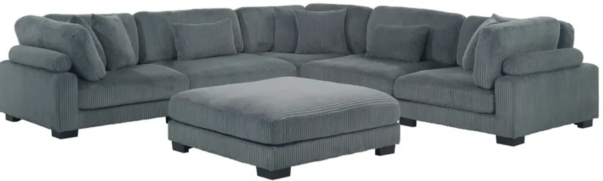 Maverick 5-pc. Sectional w/ Cocktail Ottoman in Corduroy Gray by Bellanest