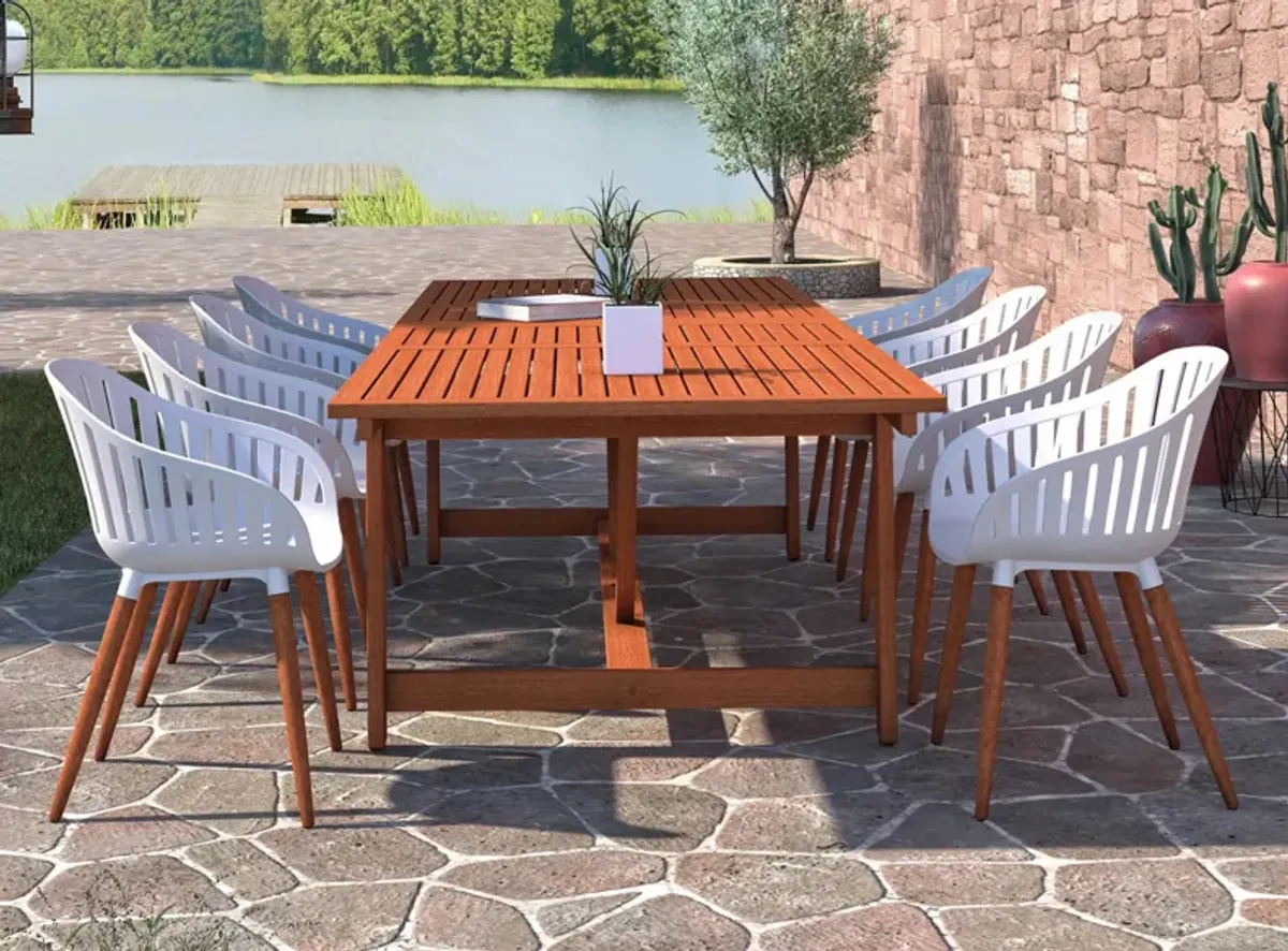 Amazonia Outdoor 9-pc. Rectangular Patio Dining Table Set w/ Eucalyptus Chairs in Natural by International Home Miami