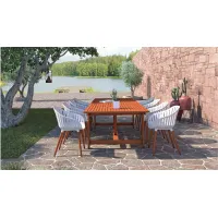 Amazonia Outdoor 9-pc. Rectangular Patio Dining Table Set w/ Eucalyptus Chairs in Natural by International Home Miami