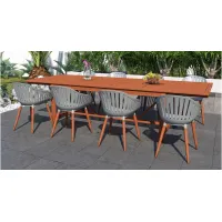 Amazonia Outdoor 9-pc. Rectangular Patio Dining Table Set w/ Eucalyptus Chairs in Natural by International Home Miami