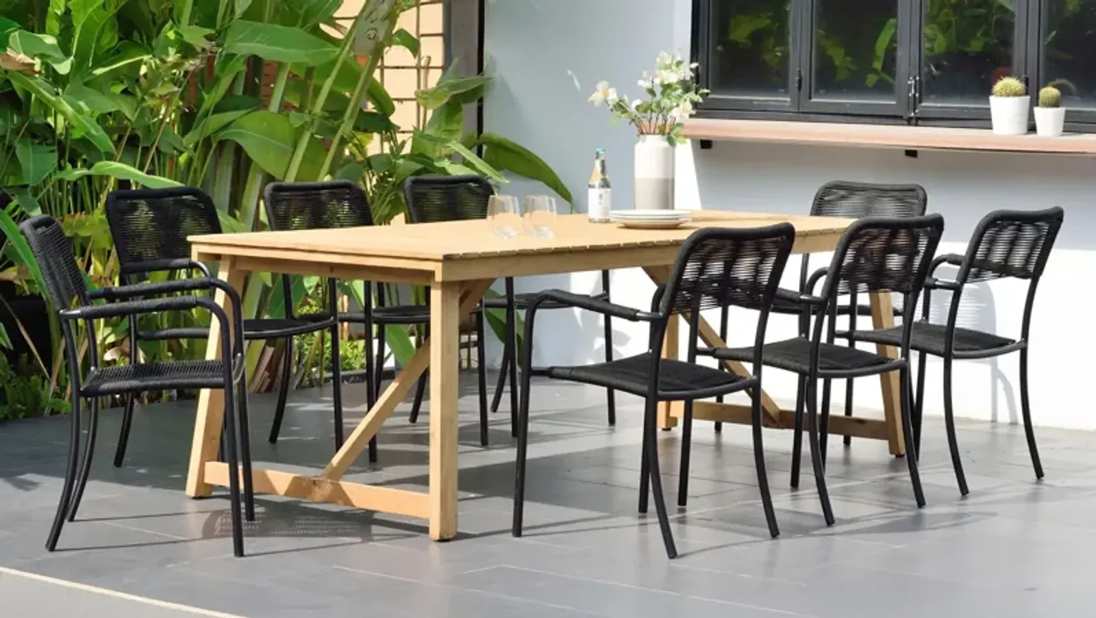 Amazonia Outdoor 9-pc. Rectangular Patio Dining Table Set w/ Armchairs