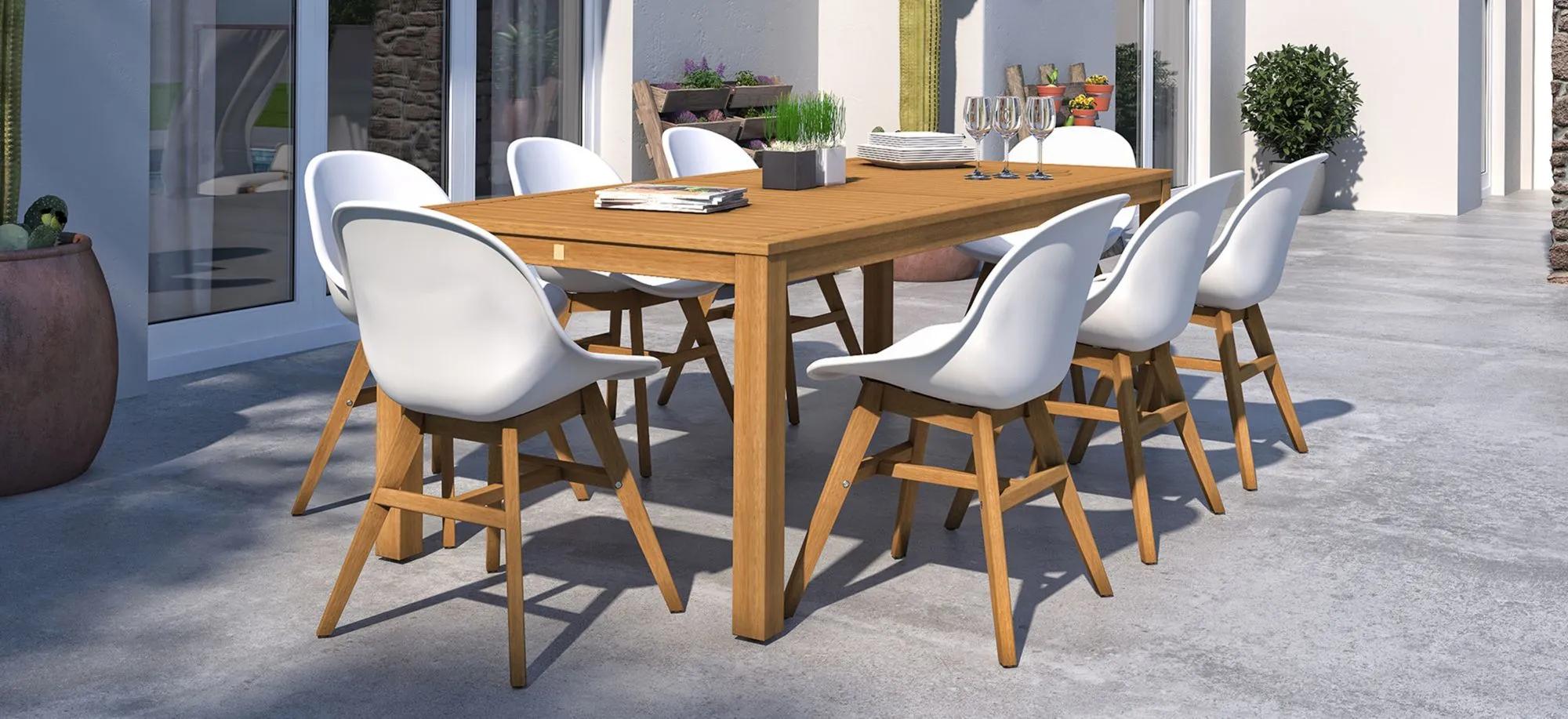 Amazonia Outdoor 9pc. Rectangular Patio Dining Table Set w/ Teak Chairs