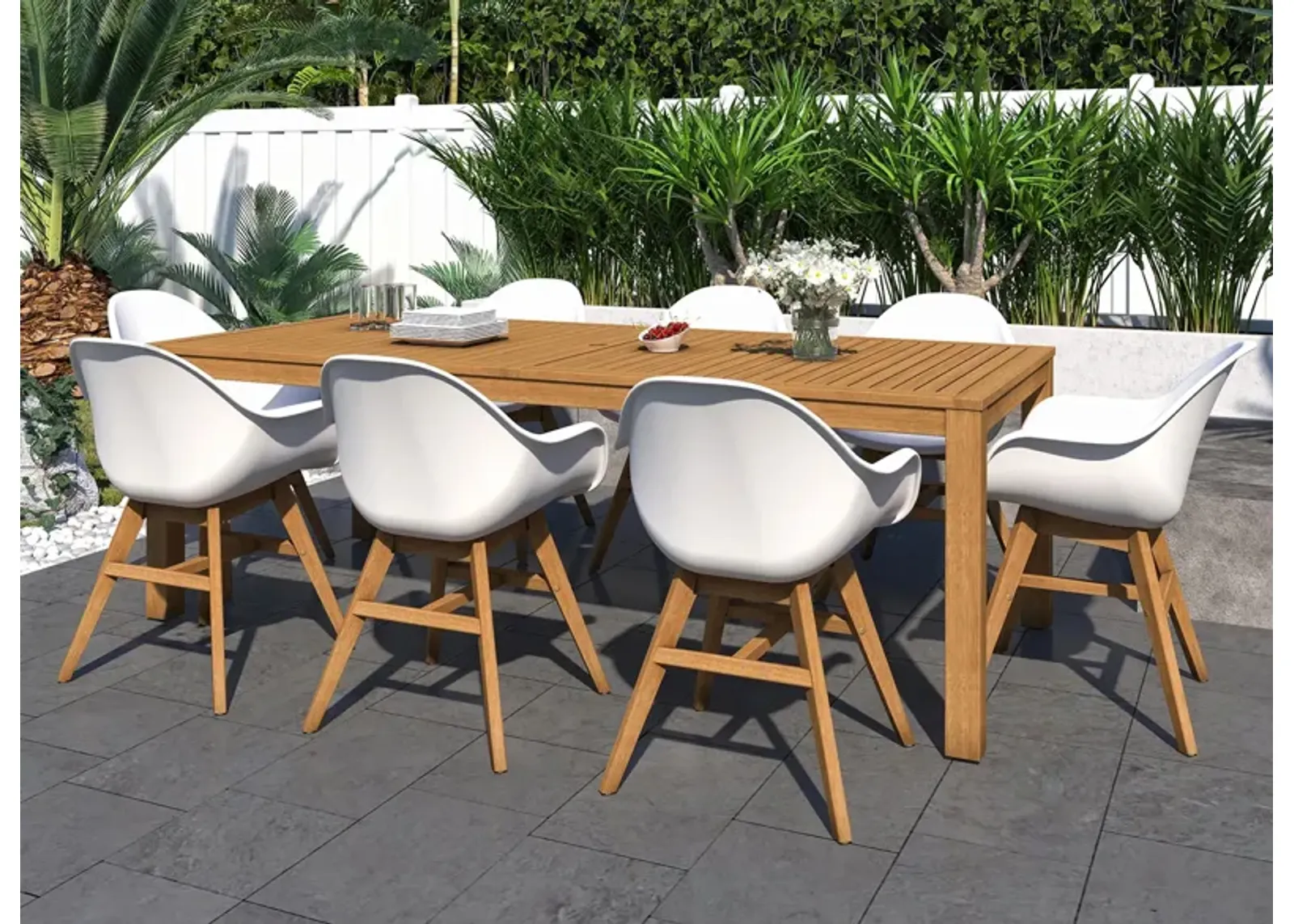 Amazonia Outdoor 9-pc. Rectangular Patio Dining Table Set w/ Teak Chairs in Dark Gray by International Home Miami