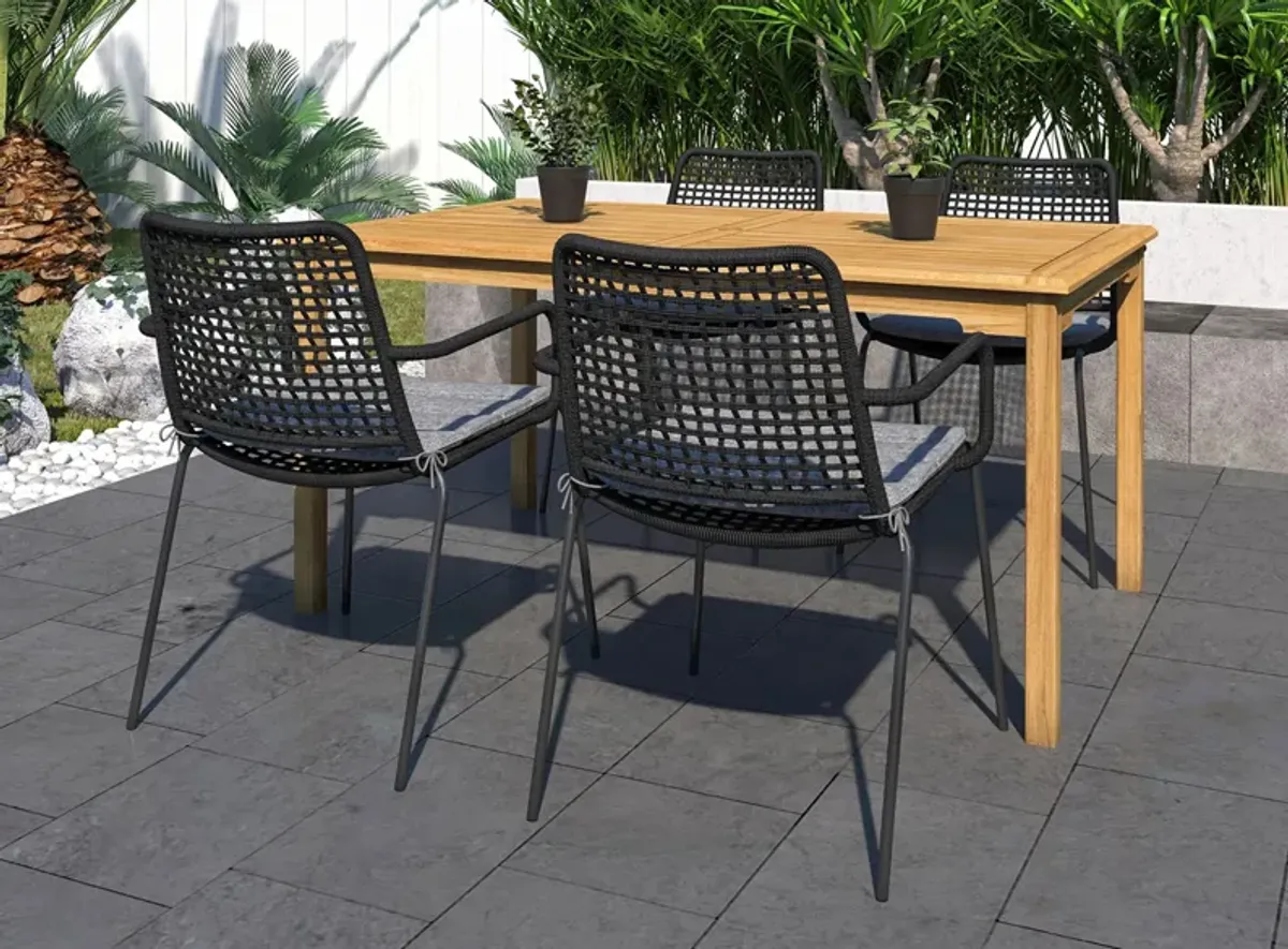 Amazonia Outdoor 5-pc. Rectangular Patio Dining Table Set w/ Rope Steel Chairs