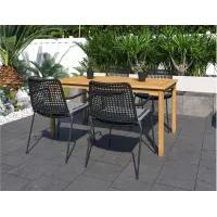 Amazonia Outdoor 5-pc. Rectangular Patio Dining Table Set w/ Rope Steel Chairs in Dark Gray by International Home Miami
