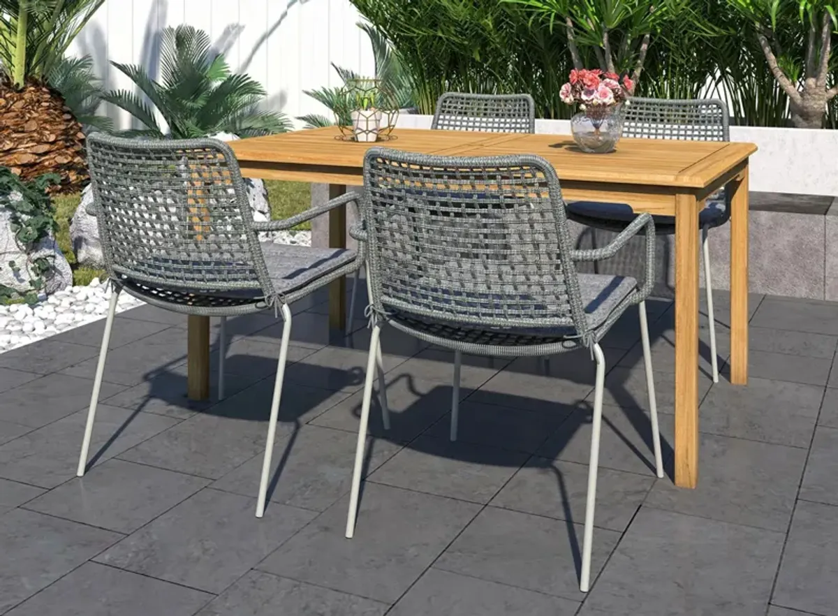 Amazonia Outdoor 5-pc. Rectangular Patio Dining Table Set w/ Rope Steel Chairs in Dark Gray by International Home Miami