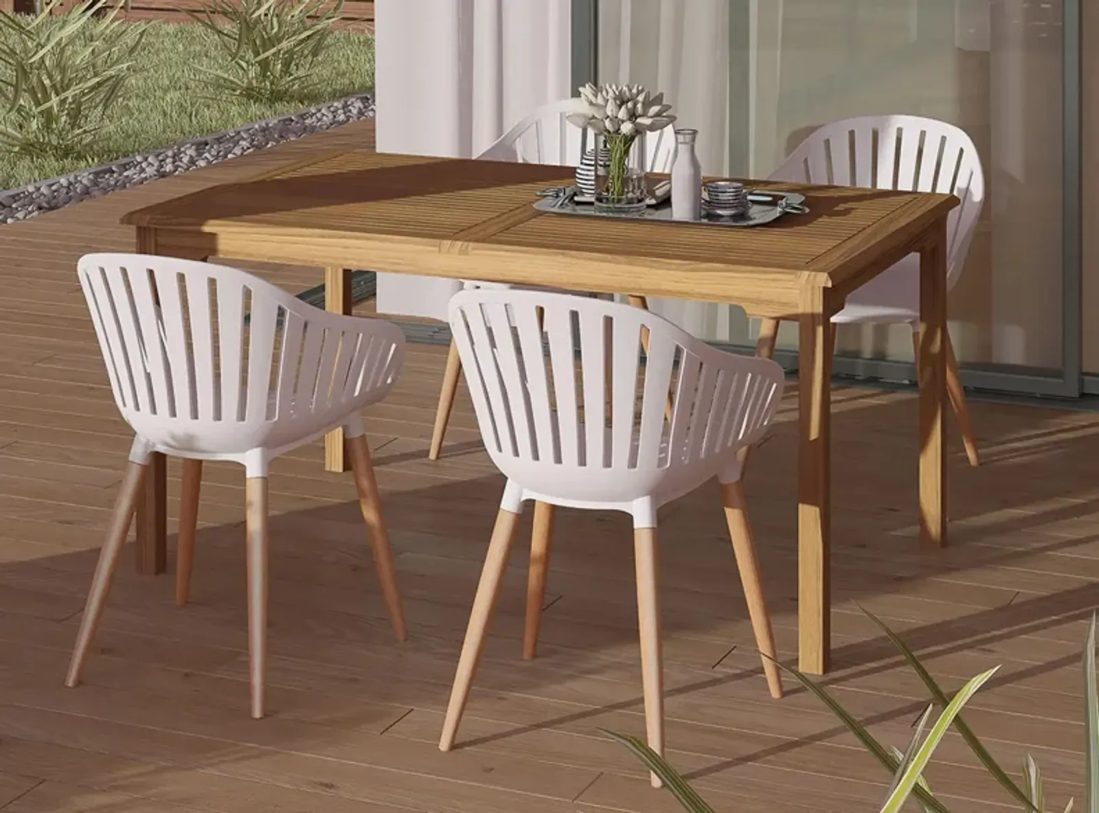 Amazonia Outdoor 5-pc. Rectangular Patio Dining Table Set w/ Eucalyptus Chairs