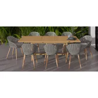 Amazonia Outdoor 9-pc. Rectangular Patio Dining Table Set w/ Eucalyptus Chairs in Dark Gray by International Home Miami