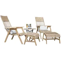 Bohemian 5-pc. Teak Outdoor Lounge Set w/ Ottomans in Blue/White/Light Brown by Outdoor Interiors