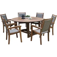 Farmhouse 7-pc. Eucalyptus Outdoor Dining Set w/ Stacking Armchairs in Natural by Outdoor Interiors