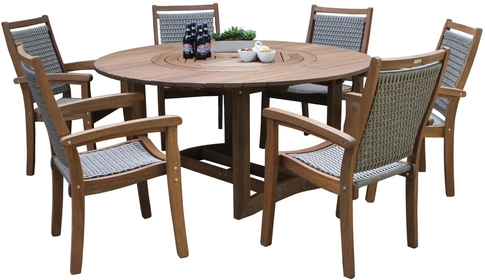 Farmhouse 7-pc. Eucalyptus Outdoor Dining Set w/ Stacking Armchairs in Natural by Outdoor Interiors