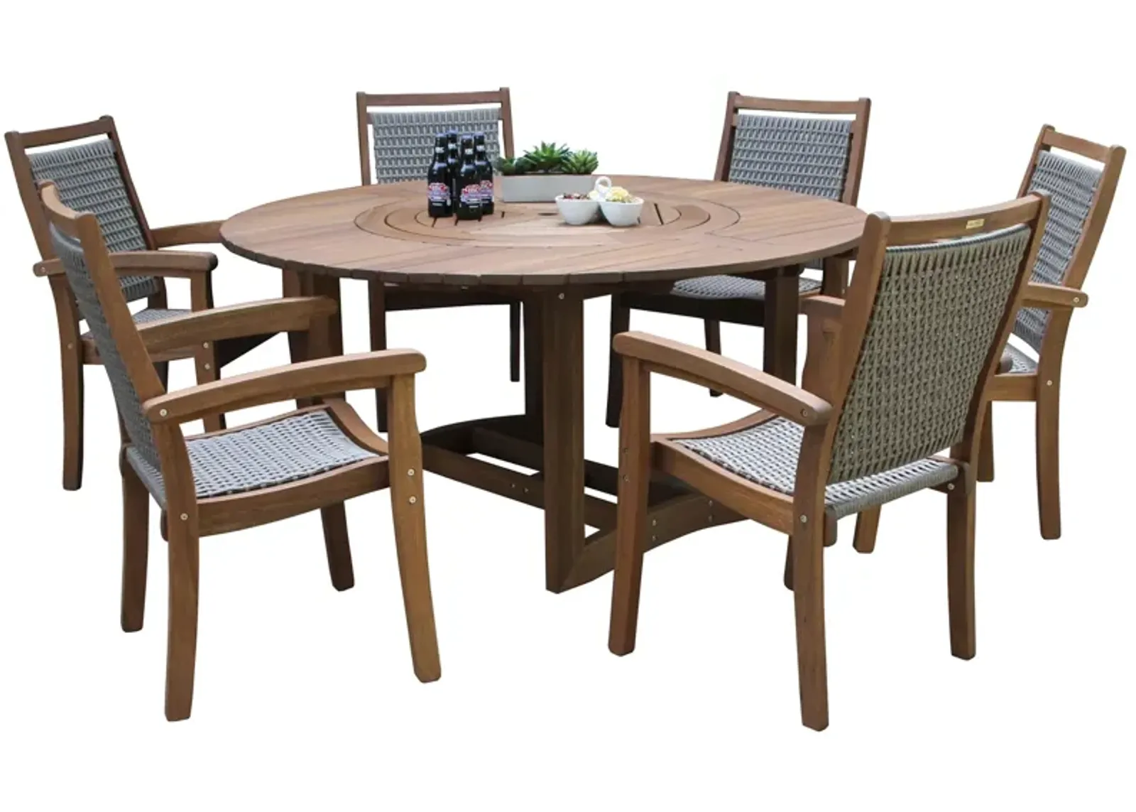 Farmhouse 7-pc. Eucalyptus Outdoor Dining Set w/ Stacking Armchairs in Natural by Outdoor Interiors