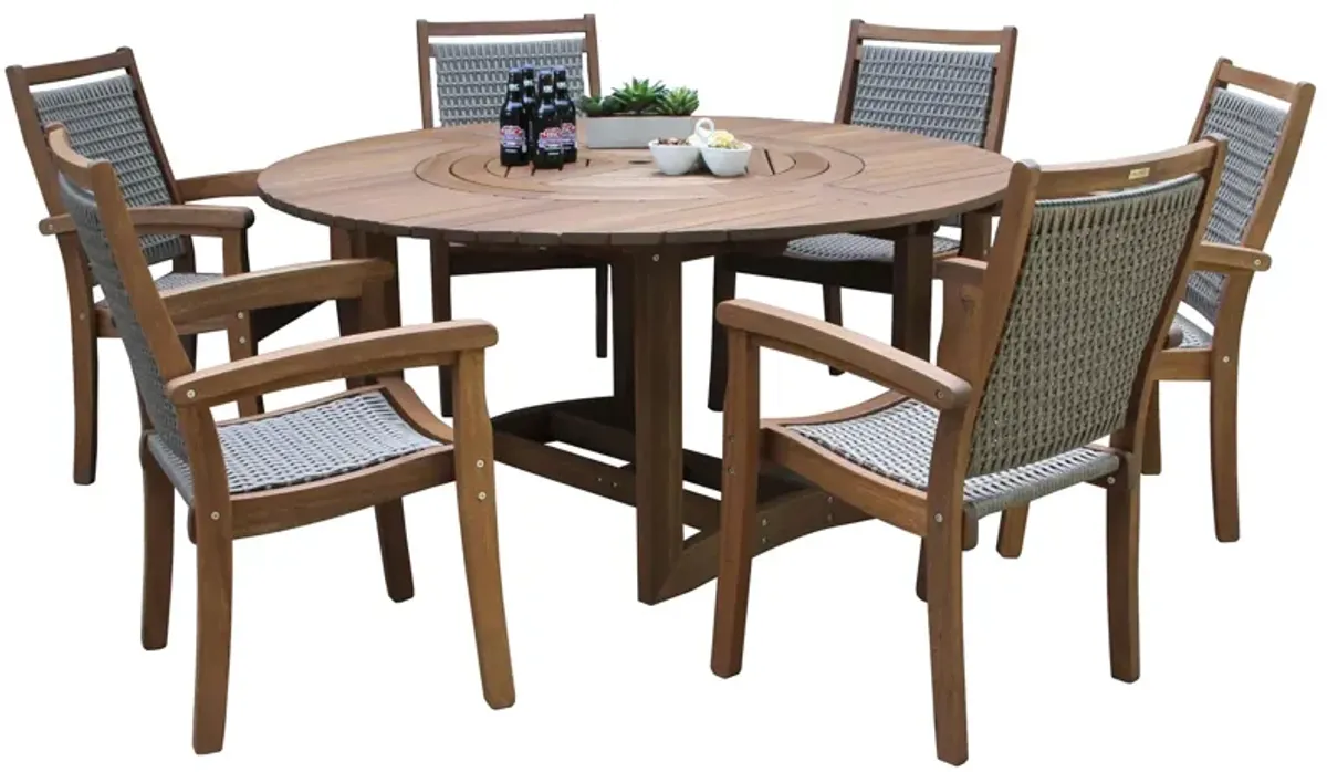 Farmhouse 7-pc. Eucalyptus Outdoor Dining Set w/ Stacking Armchairs in Natural by Outdoor Interiors