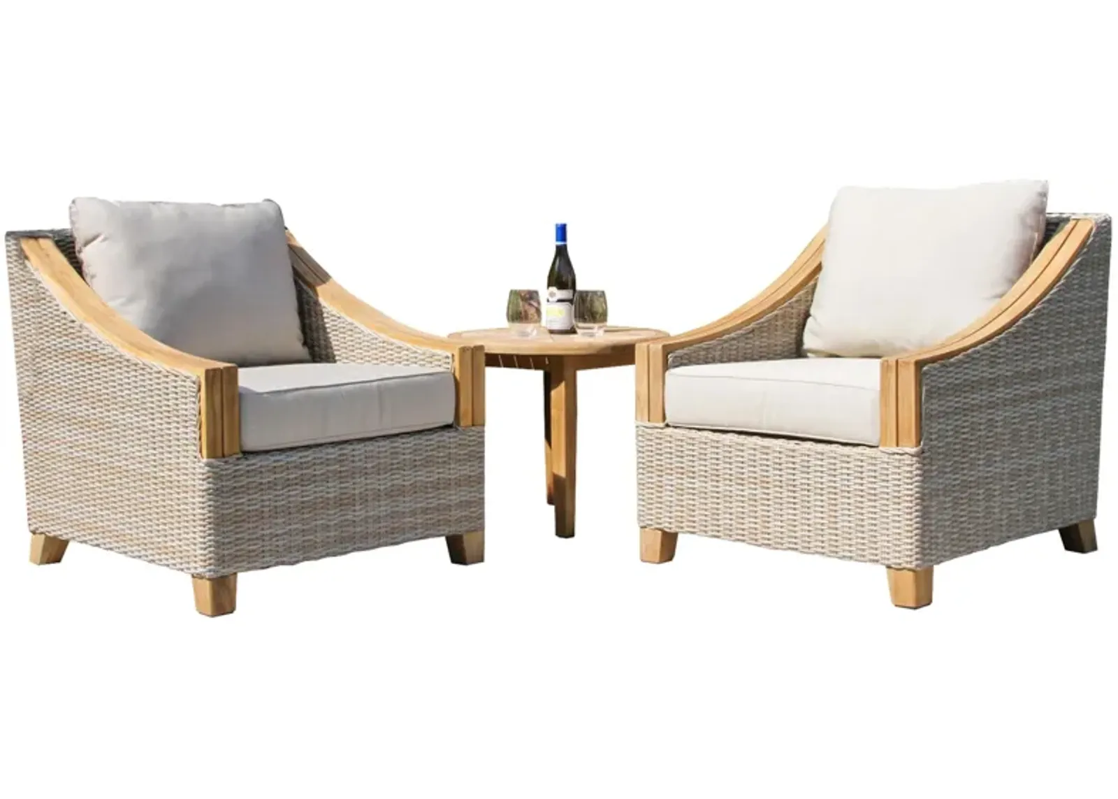 Sea Drift Outdoor 3-pc. Wicker and Teak Seating Set with Sunbrella Cushions in Natural by Outdoor Interiors