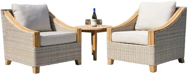 Sea Drift Outdoor 3-pc. Wicker and Teak Seating Set with Sunbrella Cushions