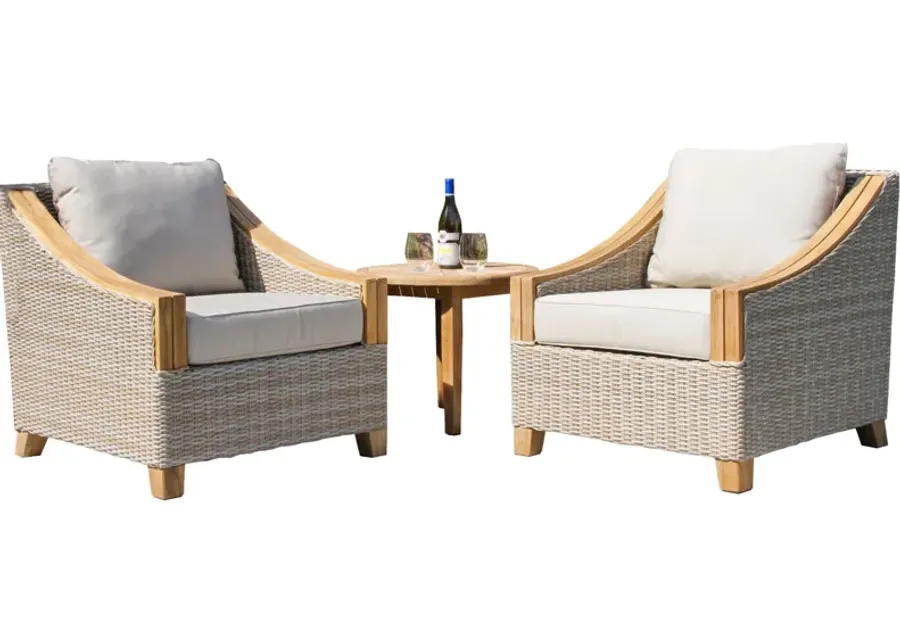 Sea Drift Outdoor 3-pc. Wicker and Teak Seating Set with Sunbrella Cushions in Natural by Outdoor Interiors