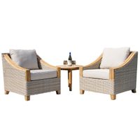 Sea Drift Outdoor 3-pc. Wicker and Teak Seating Set with Sunbrella Cushions in Ash Gray by Outdoor Interiors